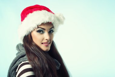 Noel Noel Baba'nın kırmızı şapkalı kadın