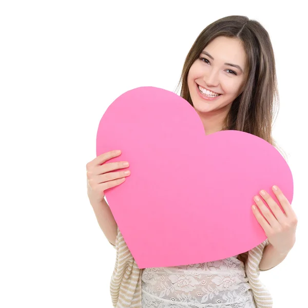 Girl with pink heart — Stock Photo, Image