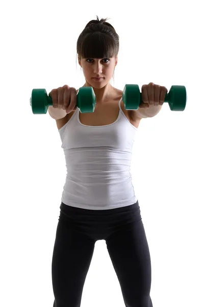 Girl with dumbbells — Stock Photo, Image