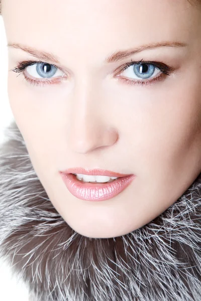 Beautiful woman portrait in furs — Stock Photo, Image