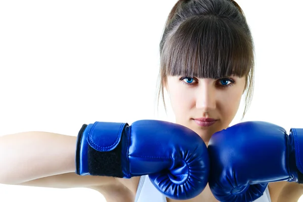 Mulher em luvas de boxe — Fotografia de Stock