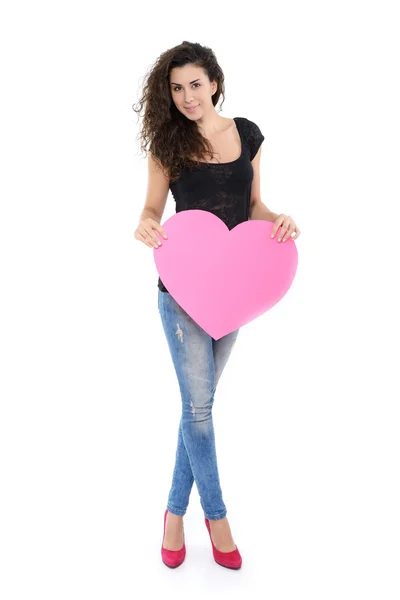 Dívka s růžové srdce — Stock fotografie