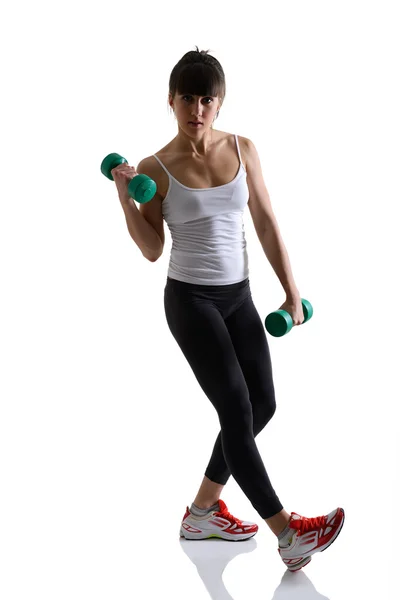 Girl with dumbbells — Stock Photo, Image