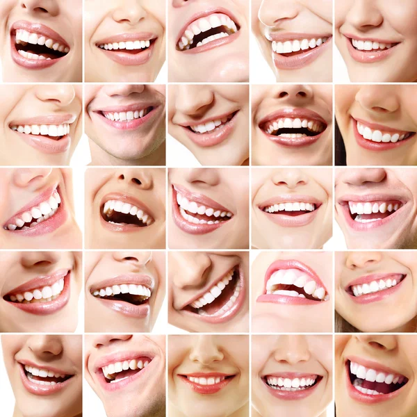 Set of 25 beautiful wide human smiles — Stock Photo, Image