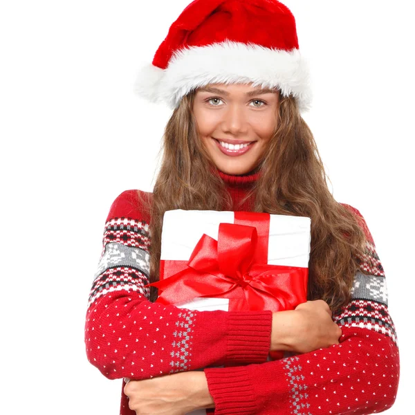 Chica de Navidad en sombrero de santa — Foto de Stock