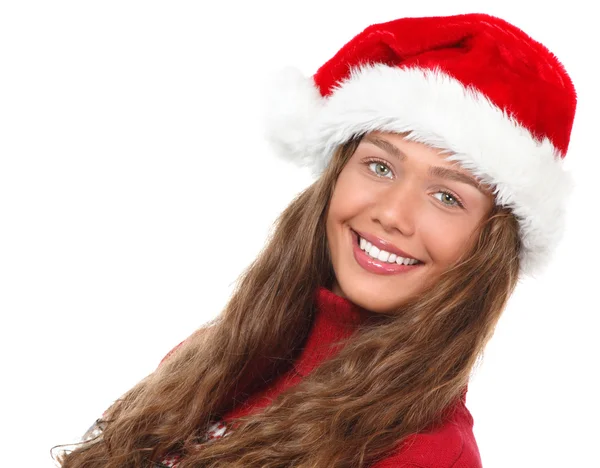 Χριστούγεννα κορίτσι στο καπέλο του Αϊ-Βασίλη — Φωτογραφία Αρχείου