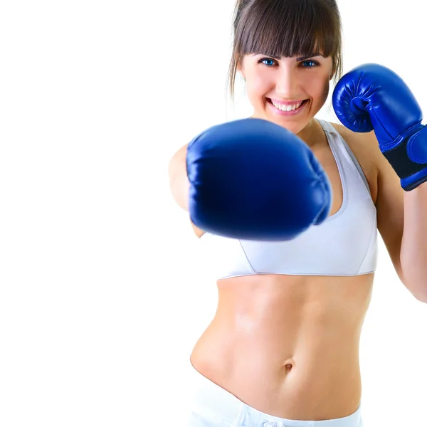 Mujer en guantes de boxeo — Foto de Stock