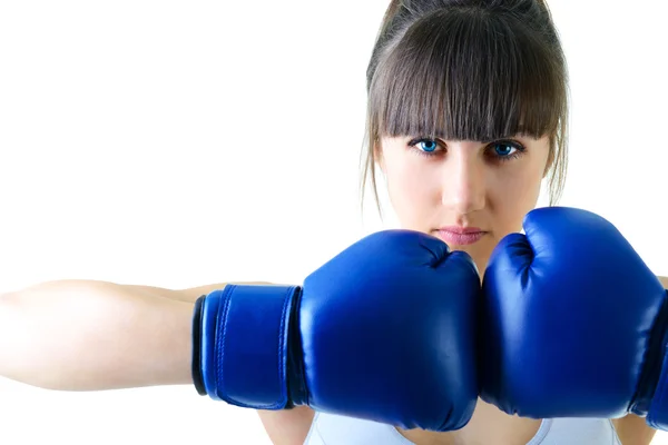 Mujer en guantes de boxeo — Foto de Stock