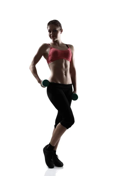 Sporty girl with dumbbells — Stock Photo, Image