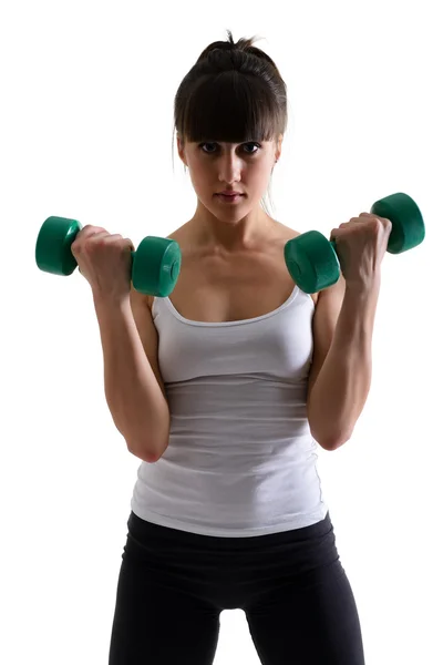 Girl with dumbbells — Stock Photo, Image