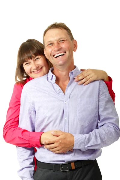 Mulher com homem apaixonado sorrindo — Fotografia de Stock