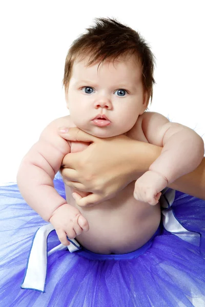 Baby girl like a ballet dancer in blue tutu — Stock Photo, Image