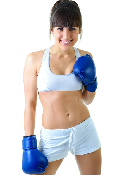 Kobieta w rękawiczkach bokserskich — Zdjęcie stockowe