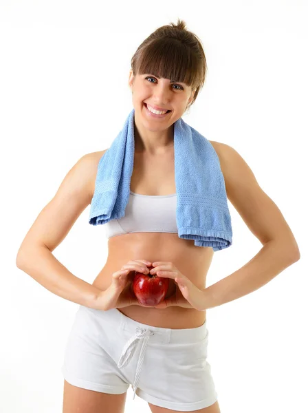Deporte Mujer con manzana — Foto de Stock