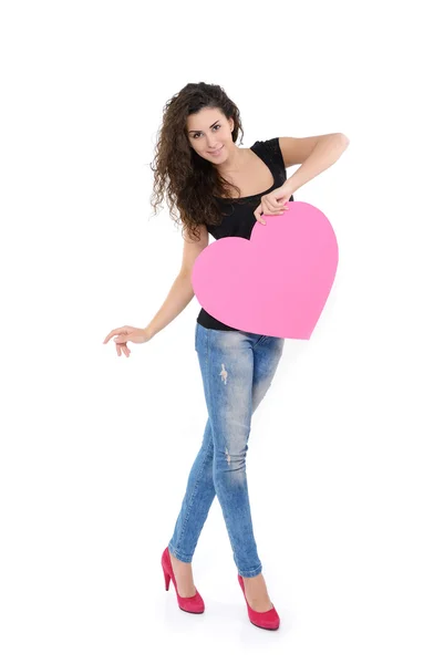 Chica con corazón rosa — Foto de Stock