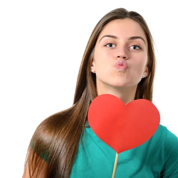 Girl with red heart — Stock Photo, Image