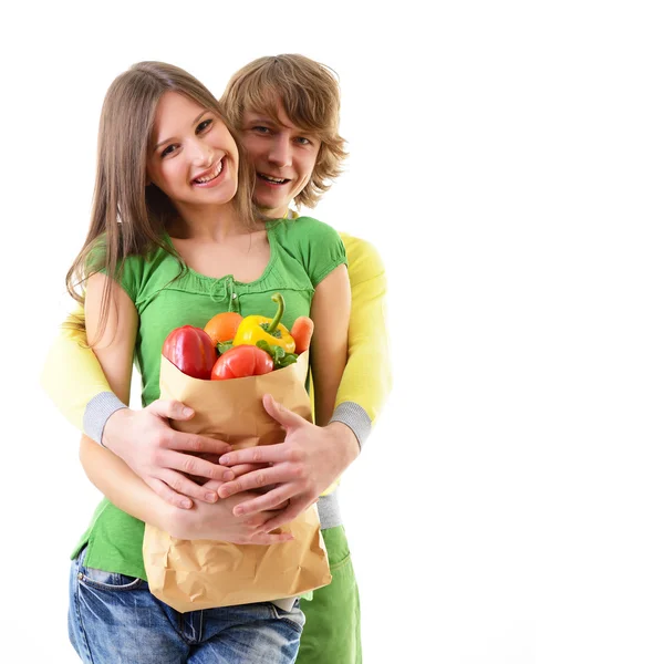 Pareja con bolsa de supermercado — Foto de Stock