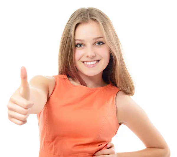 Girl showing thumb up — Stock Photo, Image