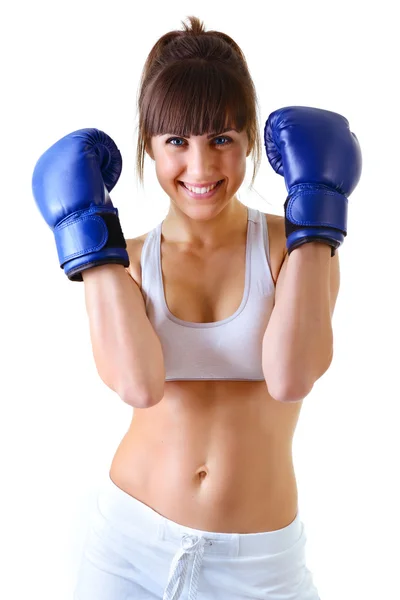 Žena v boxerských rukavicích — Stock fotografie