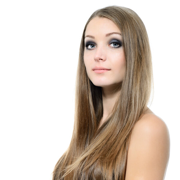 Woman portrait with long fair hair