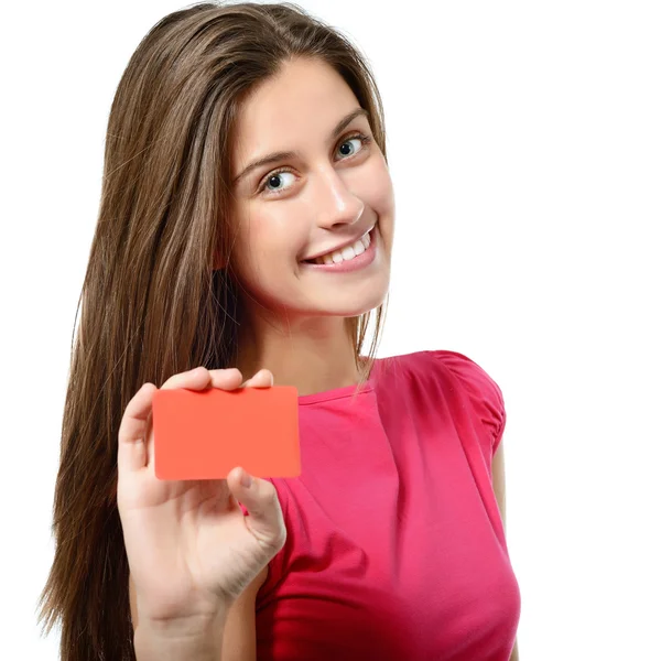 Girl showing red car — Stock Photo, Image