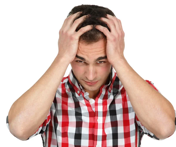 Depression flu young man with headache — Stock Photo, Image