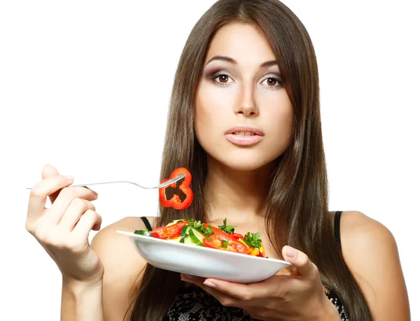 Jovem mulher segurando tigela de salada — Fotografia de Stock