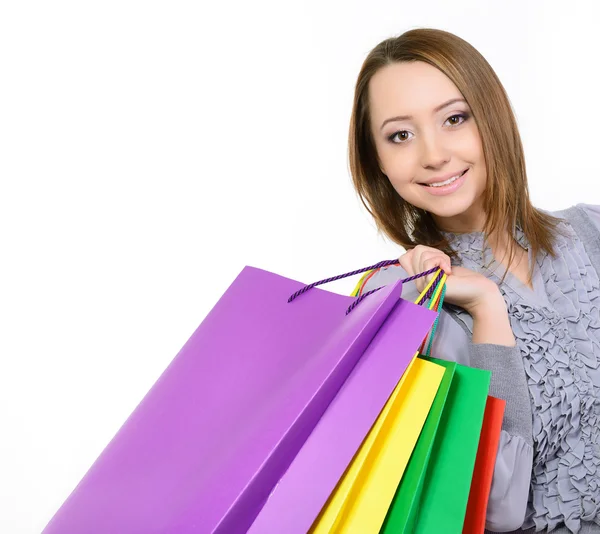 Donna con shopping bags — Foto Stock