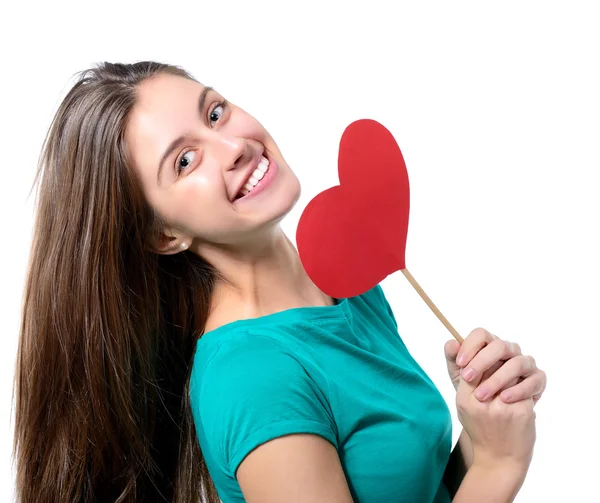 Teen girl with red heart Royalty Free Stock Photos