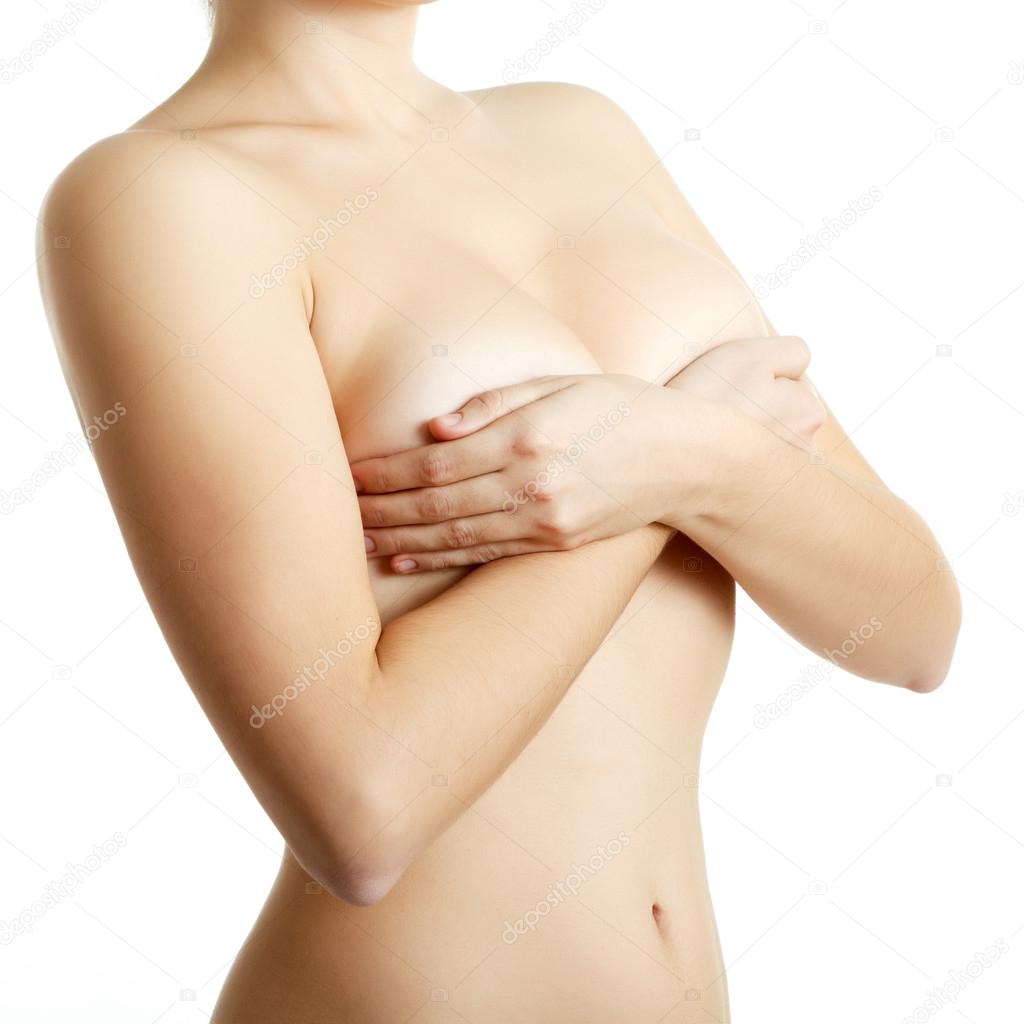 Woman examining breast mastopathy