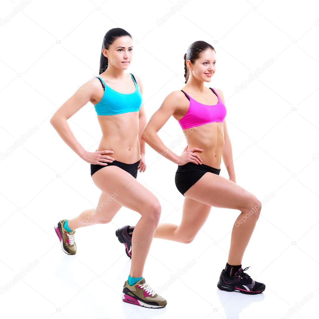 Fitness girls over white background