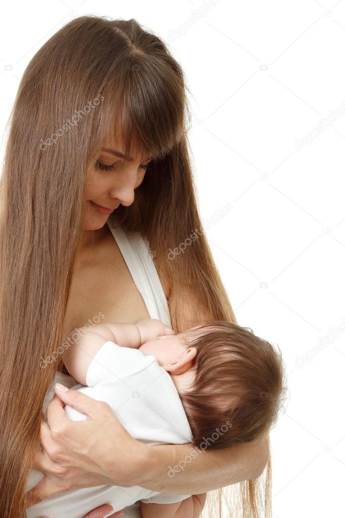 Young mother breast feeding her infant