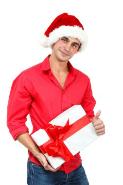 Noel hediye kutusu ile adam