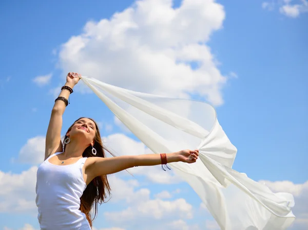 Woman holding  scarf — Stock Photo, Image