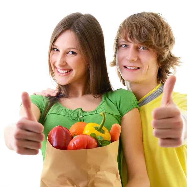 Couple with grocery bag — Stock Photo, Image