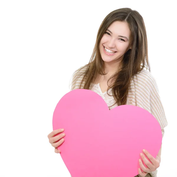 Girl with pink heart — Stock Photo, Image