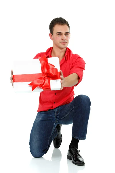 Homem de Natal com caixa de presente — Fotografia de Stock