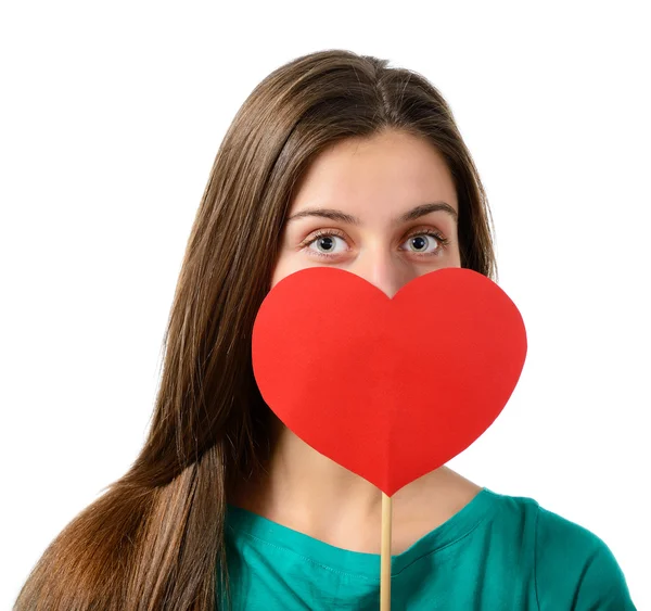 Girl with red heart — Stock Photo, Image