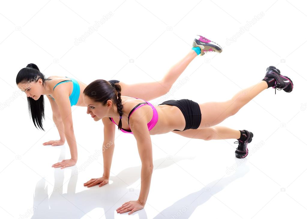 Fitness girls over white background