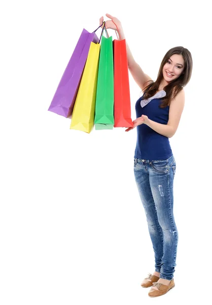 Shopaholic menina com sacos de compras — Fotografia de Stock