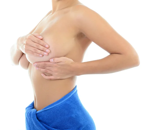 Kvinna undersöka hennes bröst av mastopathy — Stockfoto
