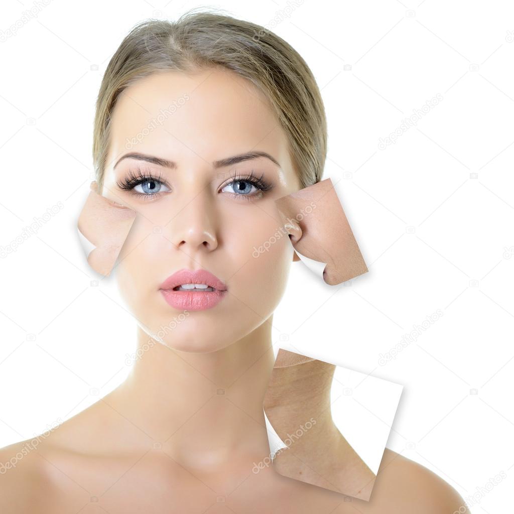 woman with problem and clean skin