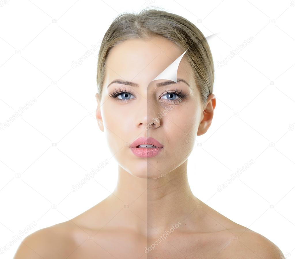 woman with problem and clean skin