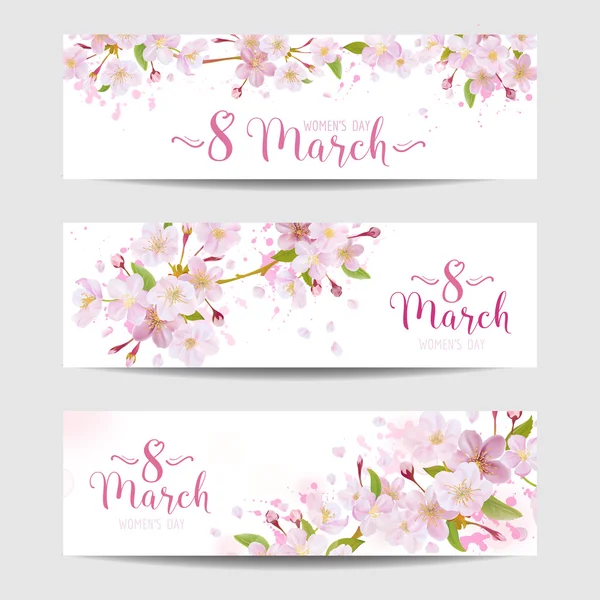 8 de marzo - Plantilla de tarjeta de felicitación del Día de la Mujer - Banner de primavera — Vector de stock