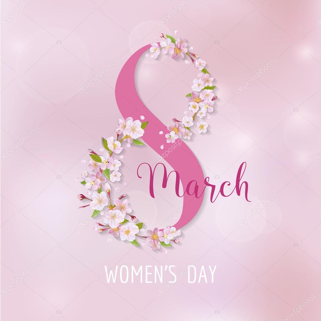 8 March - Women's Day Greeting Card Template - in vector