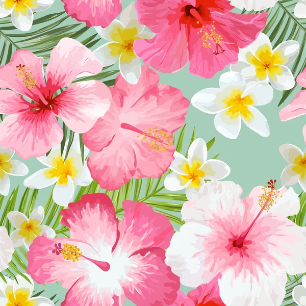 Tropische Blumen und Blätter Hintergrund - Vintage nahtlose Muster — Stockvektor