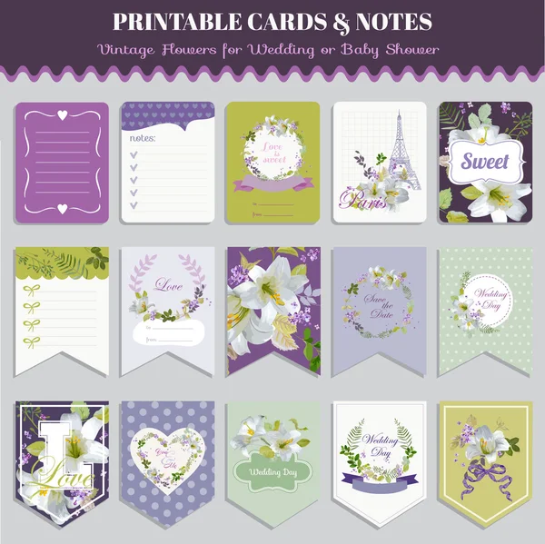 Ensemble de cartes Vintage Pansy Flowers - pour anniversaire, mariage, baby sho — Image vectorielle