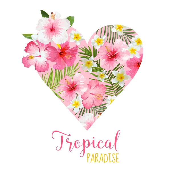 Grafica cuore floreale - Tema fiori tropicali - per t-shirt — Vettoriale Stock