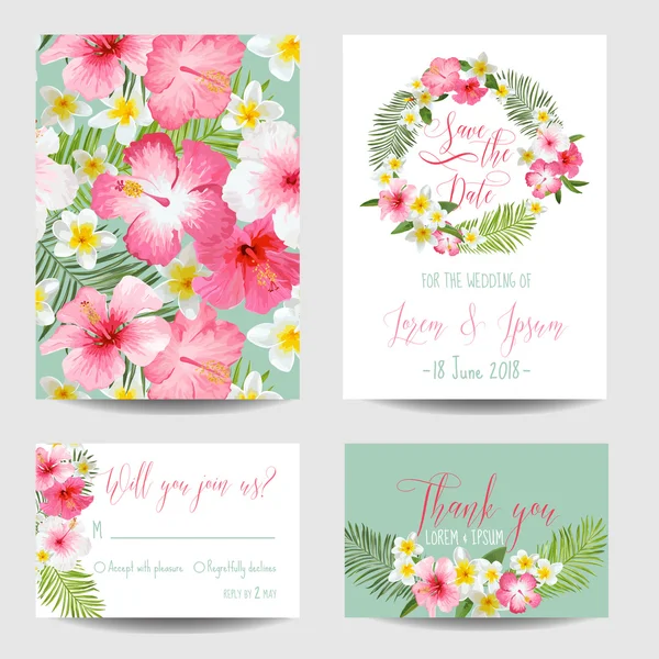Salvar o cartão de data - Flores tropicais - para casamento, Convite — Vetor de Stock