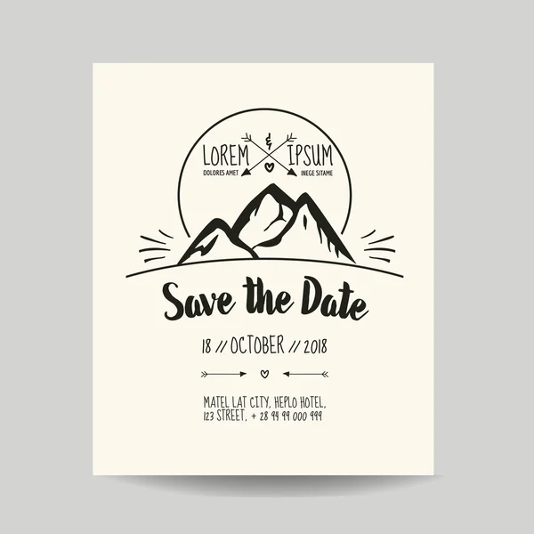 Tarjeta de invitación a la boda - Guardar la fecha - con la montaña - en el vector — Archivo Imágenes Vectoriales